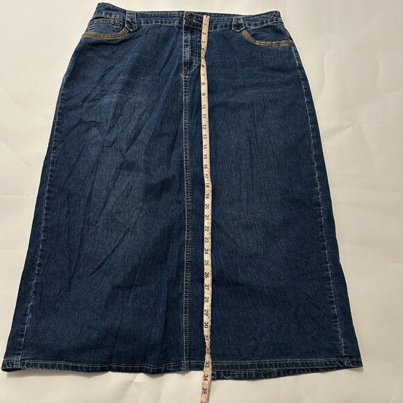 Cato Womens Denim Jean Maxi Skirt Back Slit Embroidered Pockets Size 18W Y2K - Picture 14 of 16
